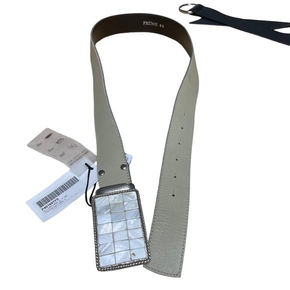 PRUNE Leather Belt Silver & Shell Buckle Cream Belt Coastal Beach Resort NEW - Picture 2 of 11